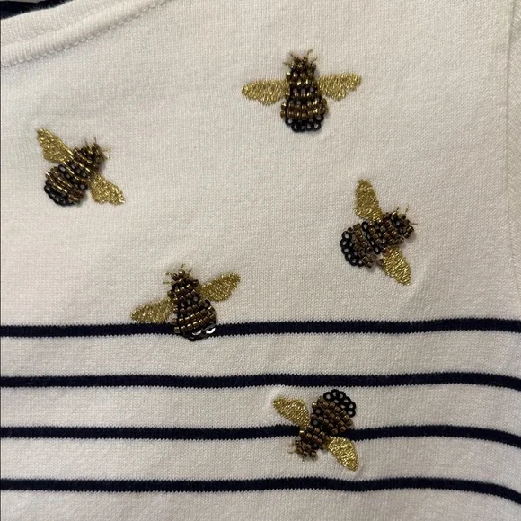Joules White and Navy Dress with Embroidery Bees - Picture 3 of 9